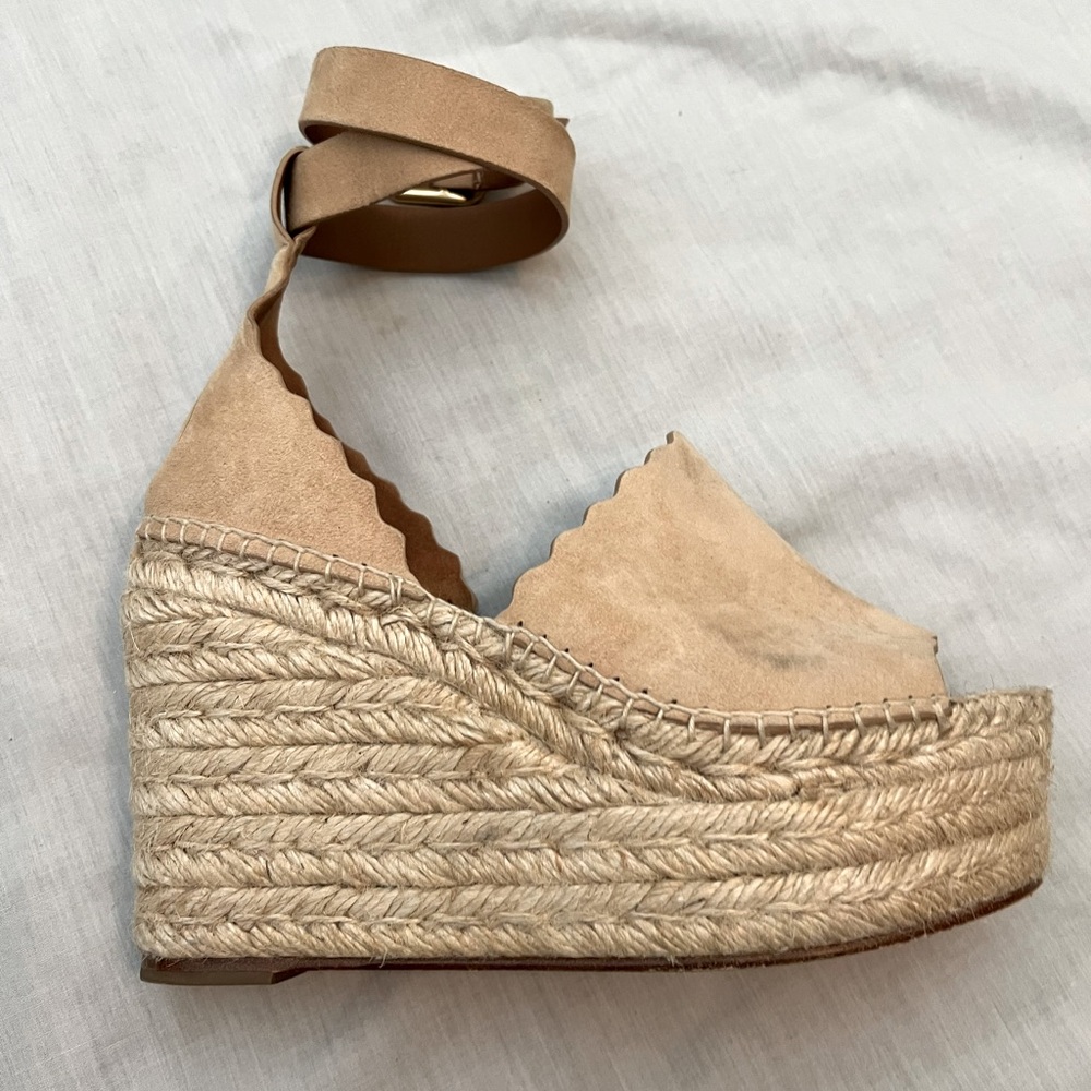 Chloe reef shell espadrilles shoes open toe ankle strap wedge platform sz 6 37